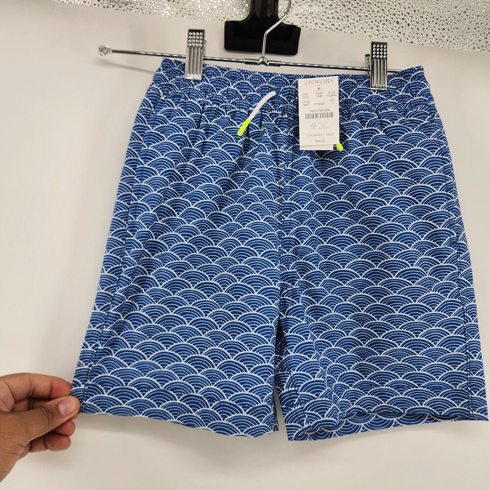 Crewcuts By J.Crew Boys Size 7 Blue Geometric Swim Trunks NWT